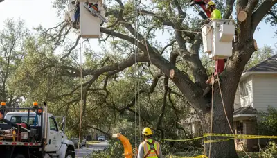 Emergency tree service crew clearing storm-damaged trees in Indianapolis, IN