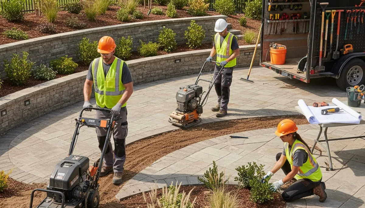 Indianapolis, IN tree service crew planning landscape design for a residential property