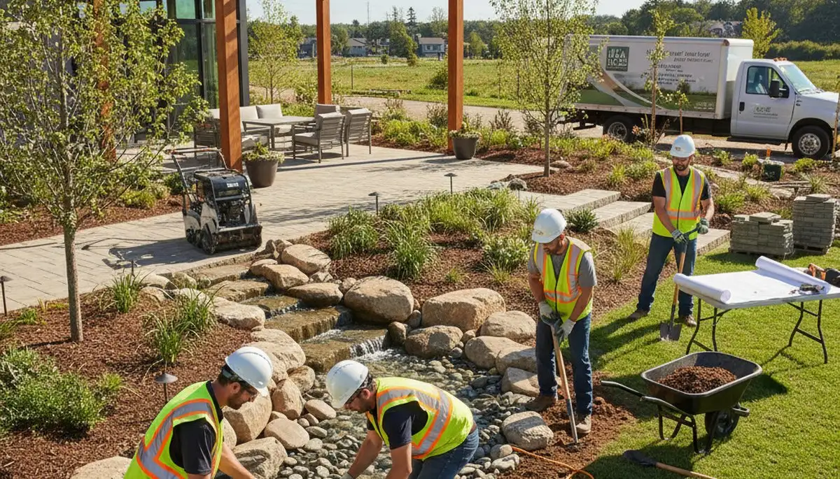 Indianapolis, IN tree service team planning landscape design for a residential property