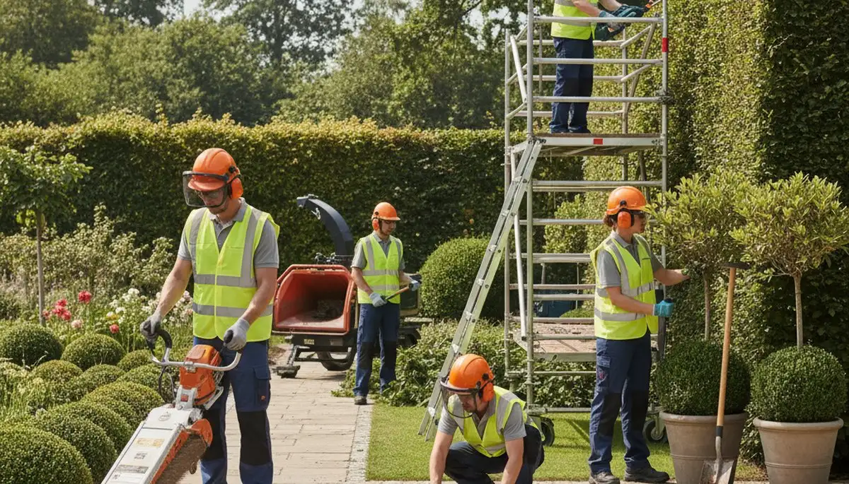 Indianapolis, IN tree service crew trimming trees for safe, professional landscaping maintenance
