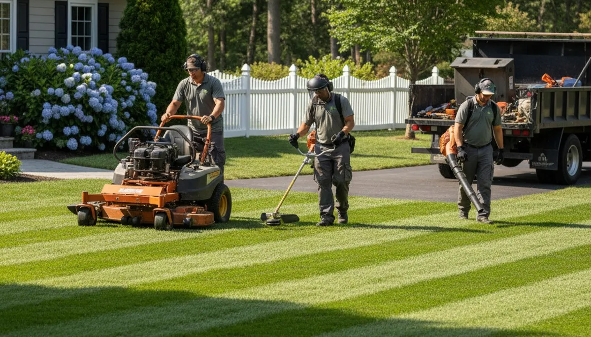 Indianapolis, IN tree service crew trimming trees for residential lawn care maintenance