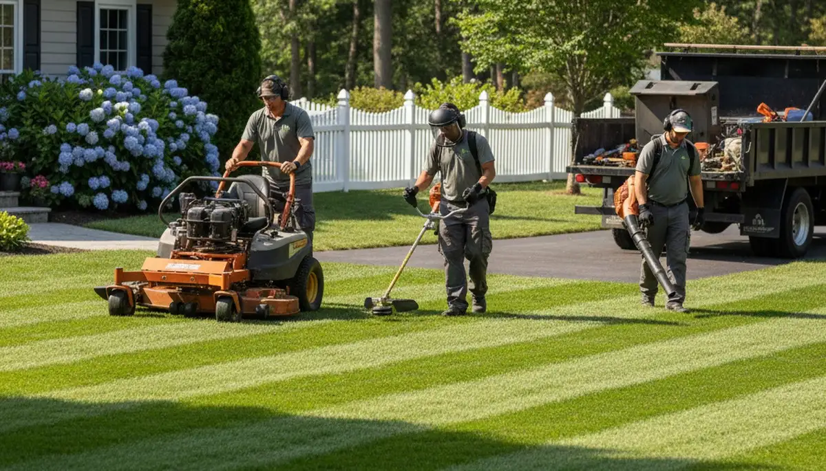 Indianapolis, IN tree service crew trimming trees for residential lawn care maintenance