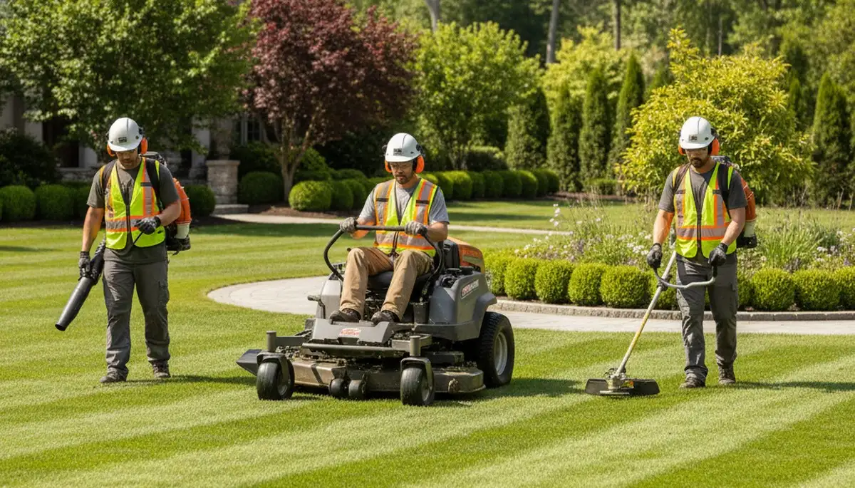 Tree service crew trimming a yard in Indianapolis, IN for clean, healthy landscaping