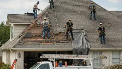Storm damage tree cleanup crew removing hazardous limbs in Indianapolis, IN