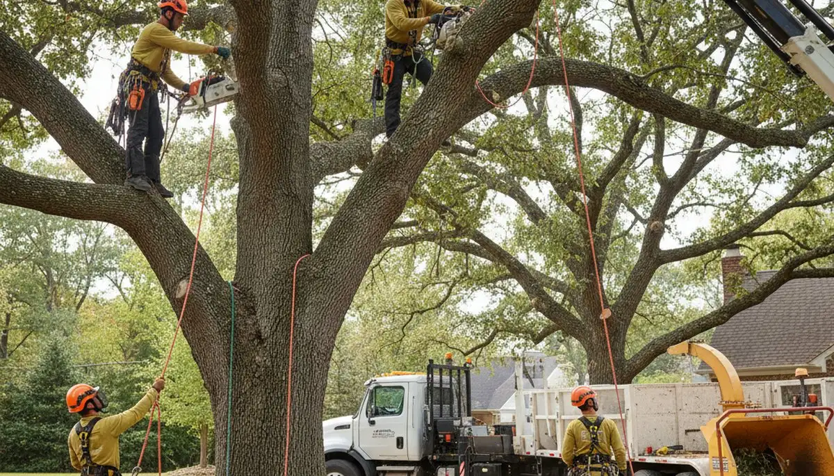 Indianapolis, IN tree service crew removing a hazardous tree for safe local tree care