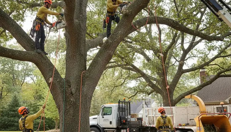 Indianapolis, IN tree service crew removing a hazardous tree for safe local tree care