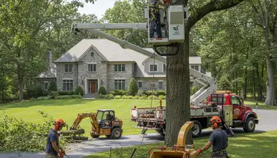 Tree service crew trimming trees in Indianapolis, IN for safe, professional property care