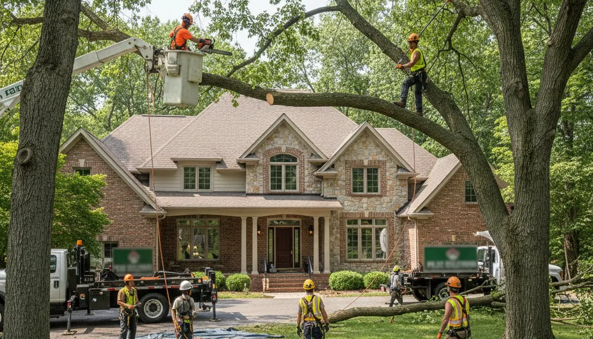 Tree service crew in Indianapolis, IN trimming trees for safe, professional property maintenance