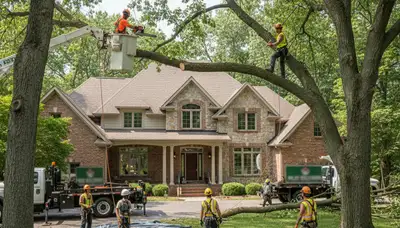 Tree service crew in Indianapolis, IN trimming trees for safe, professional property maintenance