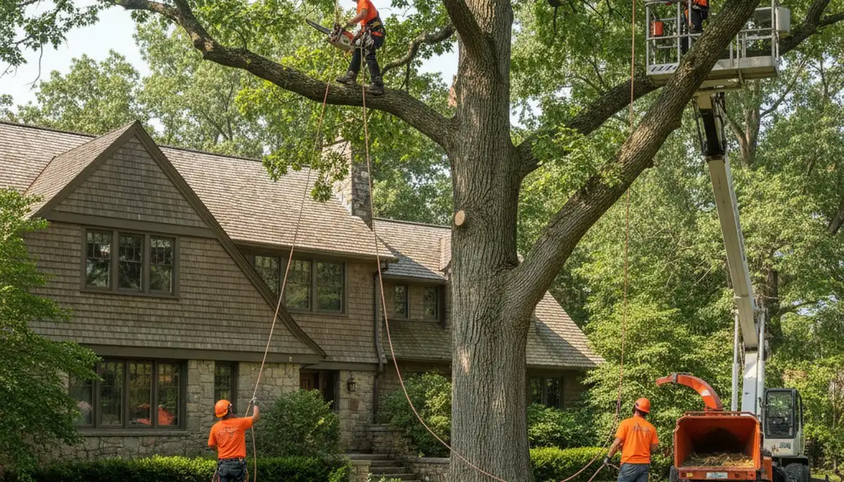 Tree service crew trimming trees in Indianapolis, IN