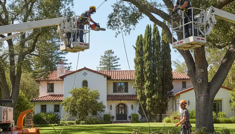 Tree service crew in Indianapolis, IN performing professional tree trimming and pruning for a local property