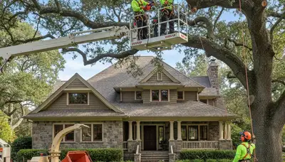 Tree service crew trimming trees in Indianapolis, IN for safe, professional property care
