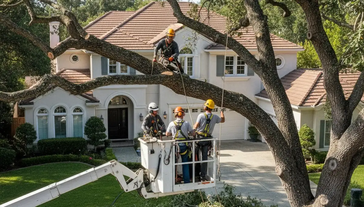Tree service team trimming trees in Indianapolis, IN for safe, professional property care