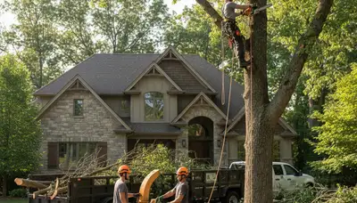 Tree service crew trimming trees in Indianapolis, IN for safe, professional property care