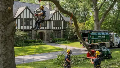 Tree service crew trimming trees in Indianapolis, IN