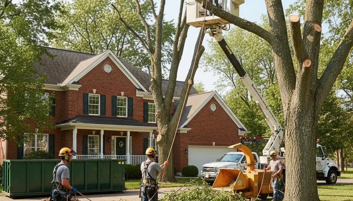 Tree service crew trimming trees in Indianapolis, IN