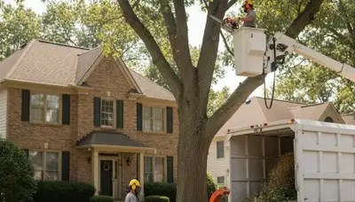 Tree service crew trimming trees in Indianapolis, IN for safe, professional landscape care