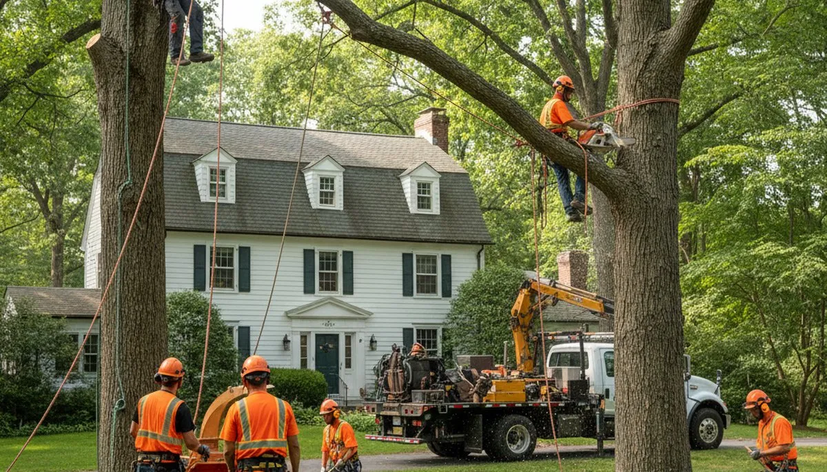 Tree service crew trimming trees in Indianapolis, IN for safe, professional landscape care