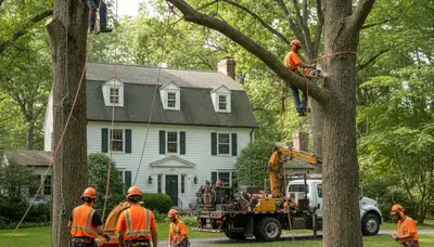 Tree service crew trimming trees in Indianapolis, IN for safe, professional landscape care
