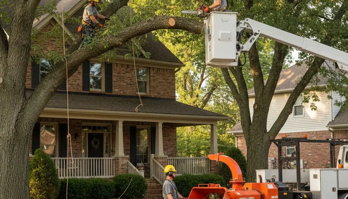 Tree service crew trimming trees in Indianapolis, IN for safe, professional property care