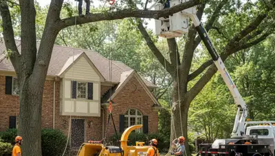 Tree service team in Indianapolis, IN providing professional tree trimming and removal for local properties